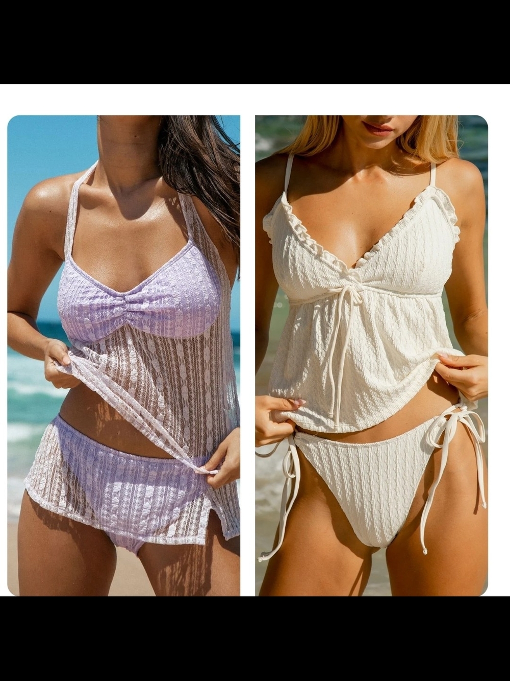 Women’s Textured Tankini Swim Set in Lavender and Cream